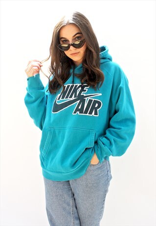 90'S RETRO TURQUOISE HOODED SWEATSHIRT