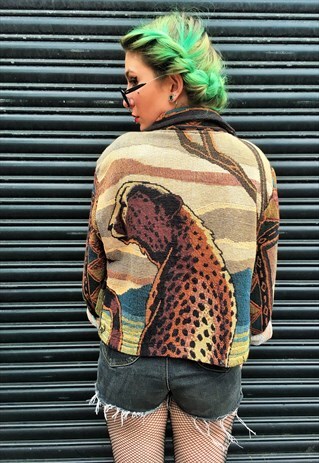 VINTAGE TAPESTRY JACKET WITH CHEETAH PRINT