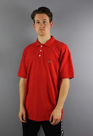 VINTAGE LACOSTE POLO SHIRT IN RED WITH EMBROIDERED LOGO. SIZ