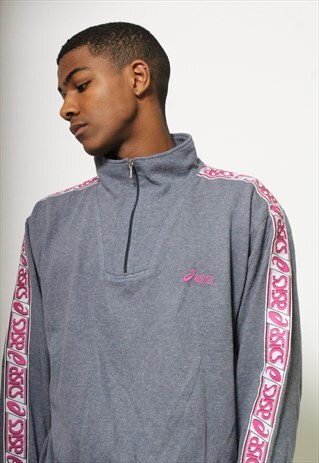 VINTAGE ASICS TAPED LOGO 1/4 ZIP SWEATSHIRT