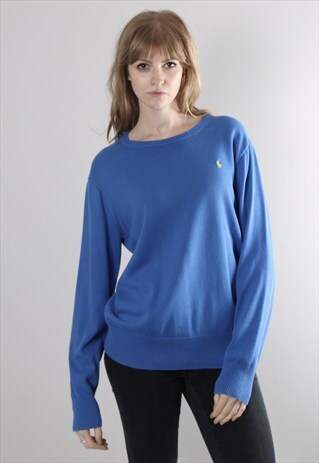 VINTAGE 90S POLO RALPH LAUREN BLUE CREW NECK JUMPER