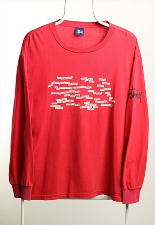 Vintage Stussy Crewneck Script Top Long Sleeve T-shirt Red