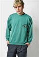 VINTAGE 90S GREEN SWEATSHIRT COZY WARM SPORT CREWNECK 