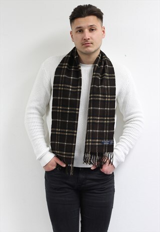 VINTAGE CASHMERE CHECKED SCARF BROWN-AS202