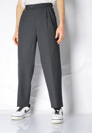 VINTAGE 90S GREY PLEATED MINIMALIST WOOL BLEND PANTS