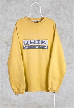 Vintage Quiksilver Yellow Sweatshirt Spell Out Embroidered 