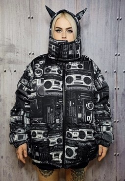 Rave bomber jacket handmade reversible hi-fi techno puffer 