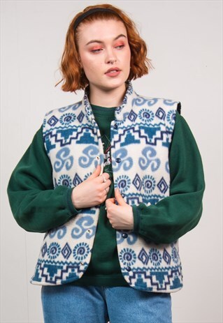 VINTAGE 90'S ABSTRACT PATTERN FLEECE GILET
