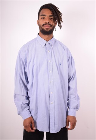 RALPH LAUREN MENS VINTAGE SHIRT XL BLUE STRIPES 90S