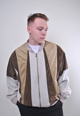 VINTAGE MEN MULTICOLOR STRIPED WORKER BOMBER JACKET