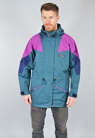 VINTAGE BERGHAUS PURPLE & GREEN CAGOULE WINDBREAKER JACKET