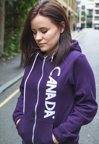 PURPLE ZIP UP HOODIE WITH CANADA SPELLED OUT