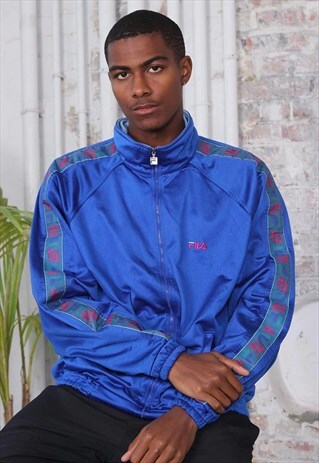 VINTAGE FILA TAPE LOGO TRACK JACKET BLUE