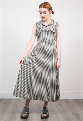 VINTAGE 90'S MONOCHROME CHECK MIDI DRESS