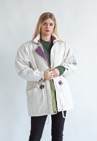 VINTAGE 80S SKII PUFFER JACKET IN WHITE