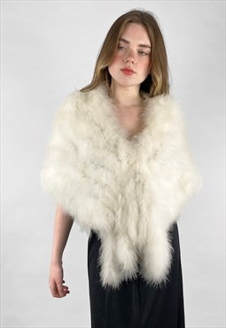 70's Cream White Ladies Feather Vintage Stole Jacket
