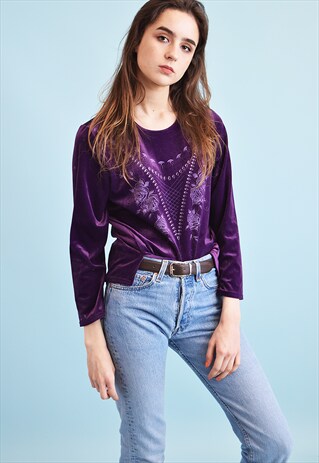 90'S RETRO MINIMALIST OVERSIZED VELVET TEEN BLOUSE TOP