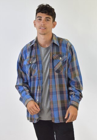 VINTAGE 90S BLUE PLAID FLANNEL SHIRT