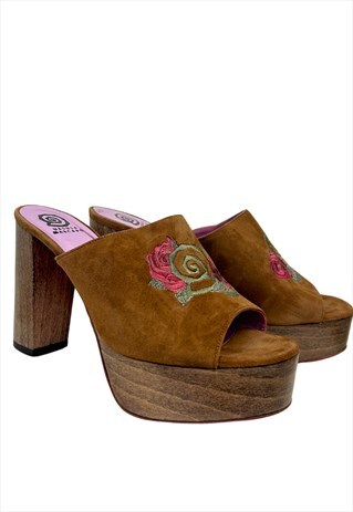 Vintage Y2k Floral Clog Platform Heel Shoes