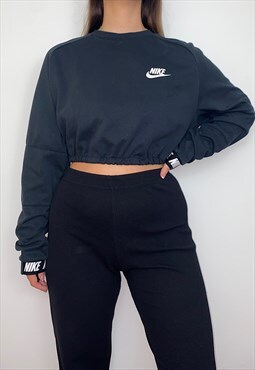 Reworked Nike Black Cropped Sweatshirt