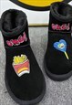 CUSTOMIZED BOOTS FOOD PATCH SHOES IN BLACK