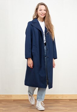 Vintage 90s Trench Mac Coat in Blue
