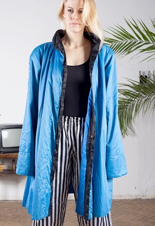 80S / EARLY 90S BLUE, BOXY COAT WITH SUPER LONG SLEEVES