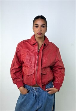Red Vintage Pelle Leather Jacket Coat