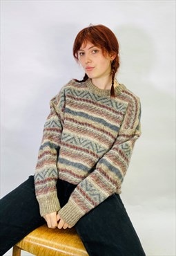 Vintage Size L Grandad Knit Jumper in Multi