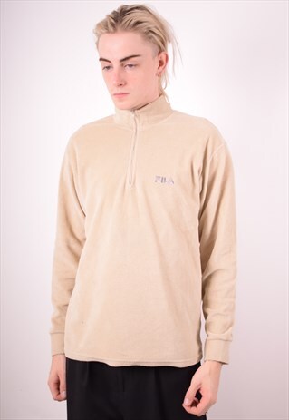 FILA MENS VINTAGE FLEECE JUMPER MEDIUM BEIGE 90S