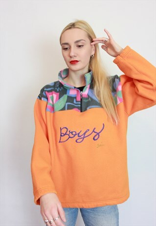 VINTAGE 90S BOYS EMBROIDERY PATTERN 1/4 ZIP FLEECE JACKET