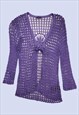 Purple Crochet Knit Front Tie Festival Summer Cardigan