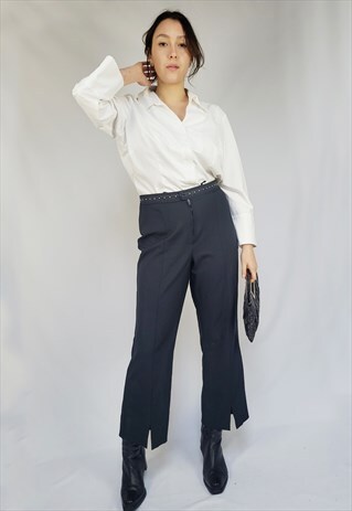 90S RETRO BLACK CLASSIC SMART SPLIT BOTTOM ANKLE PANTS