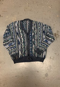 Vintage Abstract Knitted Cardigan Funky 3D Patterned Sweater