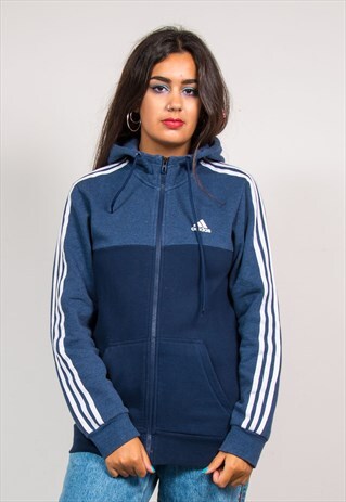 90'S VINTAGE ADIDAS NAVY BLUE SWEATER ZIP HOODIE JACKET