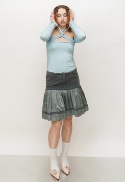 Vintage Y2K cute corduroy / cotton skirt in grey tones