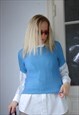 VINTAGE Y2K CROCHET JUMPER T-SHIRT SUMME VEST IN PASTEL BLUE