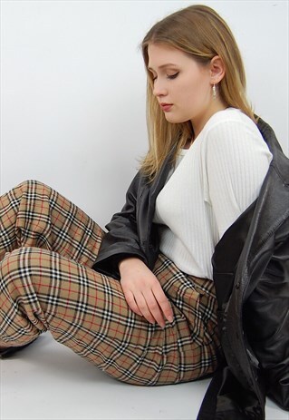 HIGH WAISTED VINTAGE BURBERRY FULL NOVA CHECK TROUSERS