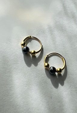 12mm Gold Over silver Bali beaded hoop earrings for men