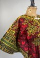 70'S LADIES VINTAGE BLOUSE FOLK RED KIMONO SMOCK STYLE TOP