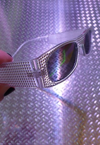 SLIM RECTANGLE SUNGLASSES IN CLEAR WITH DIAMANTE EFFECT