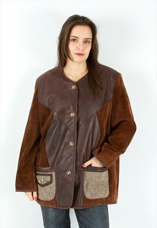 COUNTRY WORLD SUEDE LEATHER JACKET BUTTON UP BLAZER COAT