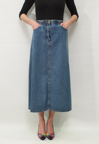 VINTAGE 90' AMAZING BEAUTIFUL MIDI DENIM BLUE SKIRT