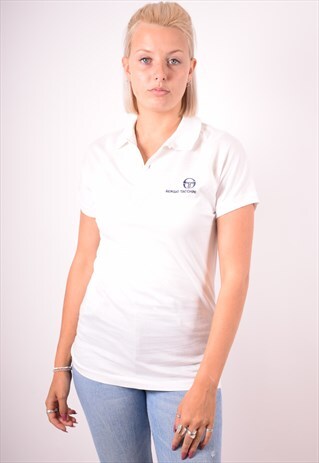 SERGIO TACCHINI WOMENS VINTAGE POLO SHIRT SMALL WHITE 90S