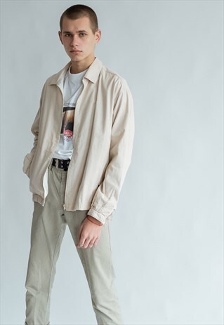 VINTAGE 80S MINIMAL ZIP UP JACKET IN CREAM