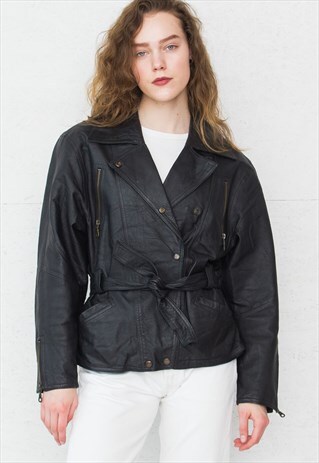 VINTAGE BLACK PATTI PEN LEATHER JACKET