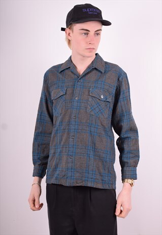 MENS VINTAGE SHIRT MEDIUM GREY CHECK 90'S