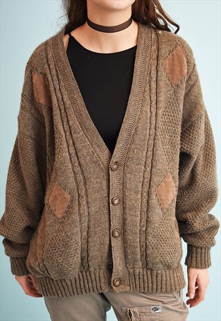 90'S RETRO VELVET DETAILED SLOUCHY GRANDADS KNIT CARDIGAN