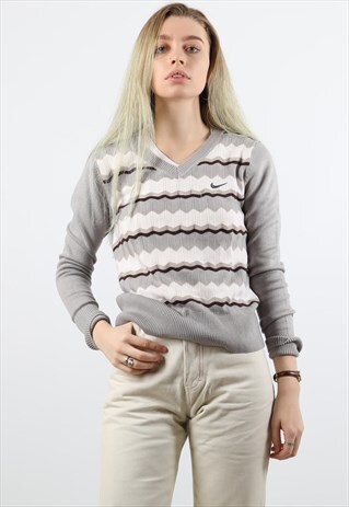 VINTAGE NIKE SMALL GREY AND CREAM STRIPED JUMPER