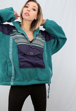 VINTAGE 90S OVERSIZED 1/4 ZIP FLEECE GREEN